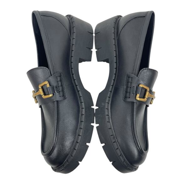 Mango Lug Sole Leather Loafer with Metallic Detail Black Size 38/ 7.5 - Picture 6 of 12